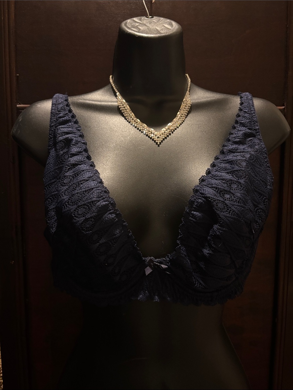 Heidi Klum Intimates Navy Lace Plunge Bralette
